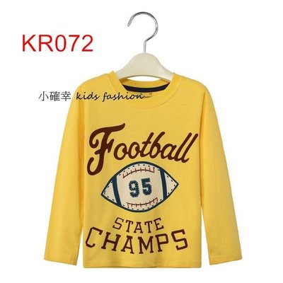 小確幸衣童館KR072歐美款運動風Football 95橄欖球黃色圖T 18M/2T零碼特價
