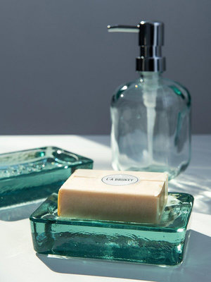 茶藝師 西班牙進口環保玻璃透明青藍色香皂托盤肥皂碟家用浴室臺面皂拖
