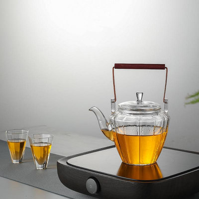 棱紋提梁壺家用玻璃泡茶壺花茶壺特色茶道茶具日式復古燒水煮茶壺