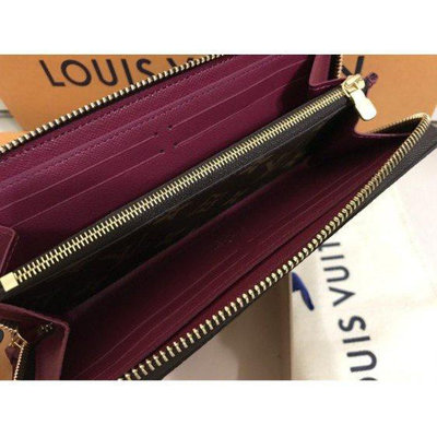 歐洲二手Louis Vuitton LV M60742 Clemence 紫紅色 拉鍊 長夾 M61298