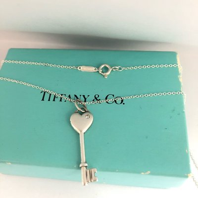Tiffany &amp; co. 二手 真品 項鍊 愛心 鑽石 鑰匙 heart diamond key charm 蒂芬妮 專櫃 正品 925 純銀