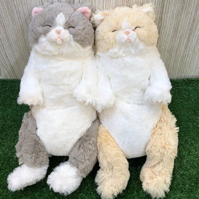 【誠誠小舖】日本進口 正版 動物 SUNLEMON 貓咪 膝蓋貓 米色 灰色 擬真 躺姿 絨毛 玩偶 娃娃