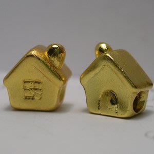 琥珀貓~【990純銀鍍24K金】造型珠~A0073款~小屋~金色款~一個