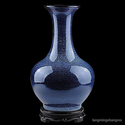 景德鎮陶瓷花瓶擺件窯變藍色創意瓷器插花花器中式家居裝飾