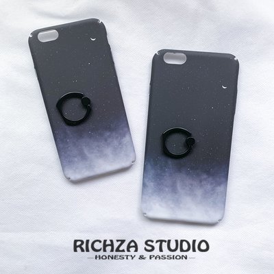 【RICHZA STUDIO】現貨 適用iPhone 6/6S/6plus 夜色星空星星月亮指環手機殼 支架保護殼