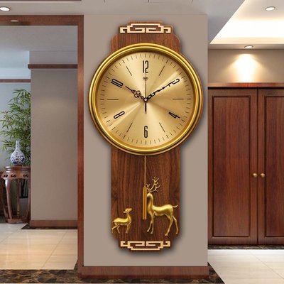 【熱賣精選】新中式鐘表掛鐘客廳家用簡約時尚裝飾時鐘創意實木大氣輕奢表掛墻