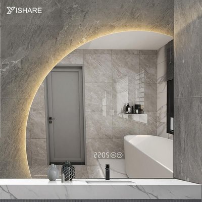 現貨熱銷-半圓智能鏡異形衛生間鏡子發光浴室鏡d壁掛式家用洗手臺衛浴鏡 自行安裝