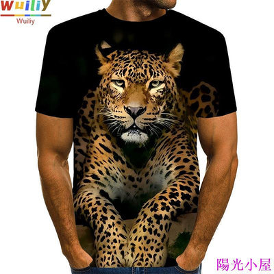 男士動物 T 恤 3D 打印豹紋 T 恤夏季動物圖案 T 恤野獸圖案女士/男士新奇嘻哈街頭服飾上衣 動物t恤-陽光小屋