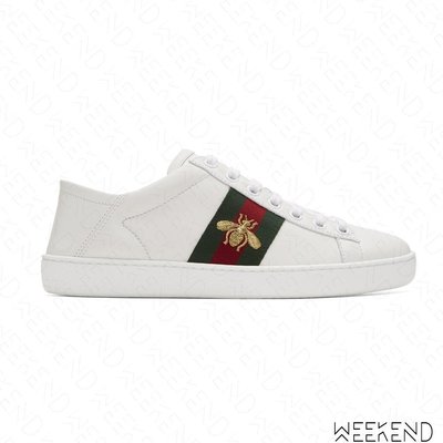 【WEEKEND】 GUCCI New Ace Bee 蜜蜂 可踩後跟 皮革 休閒鞋 白色