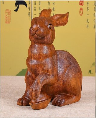 【熱賣精選】花梨木雕兔子擺件十二生肖動物實木家居客廳招財風水紅木工藝品 0