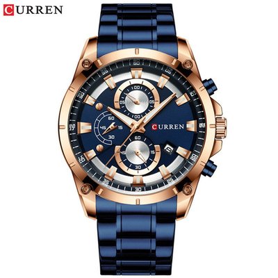 【潮裡潮氣】CURREN卡瑞恩防水男士商務手錶日曆簡約鋼帶六針多功能手錶8360