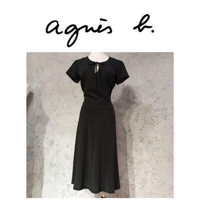【皮老闆二店】二手真品  Agnes b. 春夏 洋裝 綁帶洋 拉鍊 黑色 日本製 A616