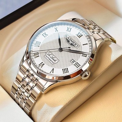 熱銷 手錶腕錶直播爆款力洛克男士手錶瑞士機械錶全自動實心鋼帶鏤空商務男錶