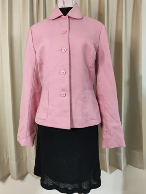 (二手現貨) 粉色短版羊毛翻領西裝外套 粉色短版西裝大衣