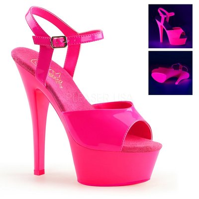 Shoes InStyle《六吋》美國品牌 PLEASER 原廠正品漆皮霓虹螢光厚底高跟涼鞋 有大尺碼『紫紅色』