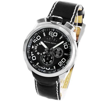 BOMBERG 炸彈錶 手錶 45mm 瑞士製 BOLT-68 懷錶 黑皮錶帶 金屬鐵灰配色 男錶女錶