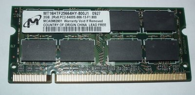 美光DDR2-800 2GB筆記型NB記憶體2RX8 PC2-6400S筆電RAM 2G SO-DIMM MICRON