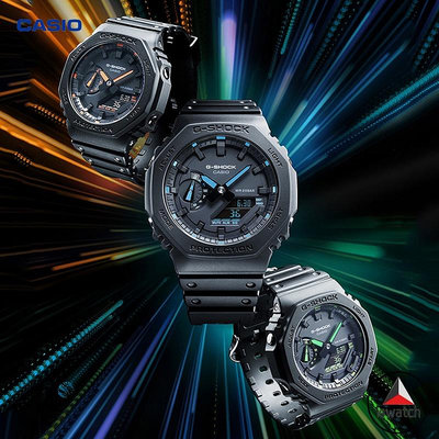 卡西歐 G-Shock Vibrant Neon Accent GA-2100 系列黑色樹脂錶帶數字模擬男士運動手錶
