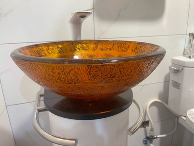 FUO衛浴:42x42公分 彩繪工藝 藝術強化玻璃碗公盆 (09109)現貨一組