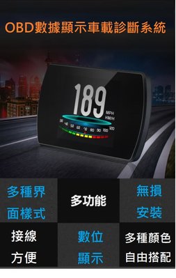 車載HUD抬頭顯示器 OBD2模式儀表 多功能車速水溫顯示器 車況性能測試 中文英文液晶顯示 多核心性能穩定性高-B