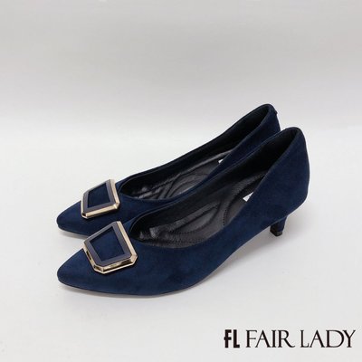 小葉鞋鞋 (5820 深藍)【零碼特惠】Fair Lady 芯太軟 知性絲絨質感金框尖頭低跟鞋 (602428)