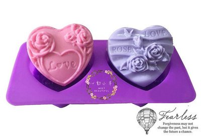 心動小羊^^波浪愛心與禮物愛心LOVE玫瑰2孔皂模耐高溫矽膠果凍、巧克力、蛋糕、蠟燭模