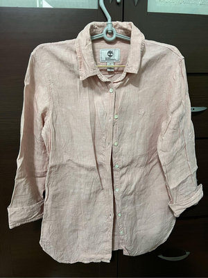 二手 timberland粉色七分袖亞麻襯衫2號
