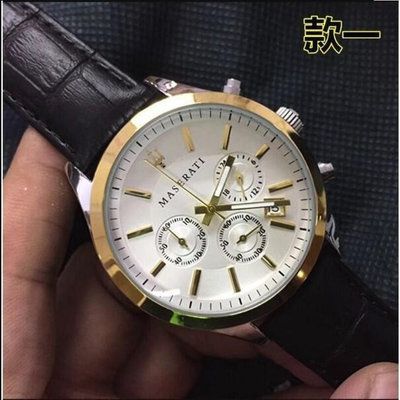 二手全新全新實拍 MASERATI瑪莎拉蒂 男款石英手錶 時尚三眼計時多功能防水日曆皮帶錶