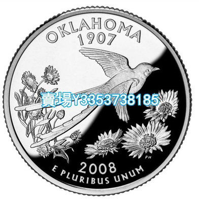 全新美國25分硬幣 50州紀念幣 2008年D版俄克拉荷馬州 24.3mm 紙幣 錢幣 紀念幣【古幣之緣】1053