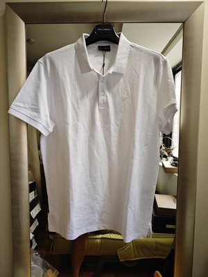 EMPORIO ARMANI全新真品純白色老鷹LOGO短袖窄版POLO衫(適L號)-----2.5折出清(不議價商品)