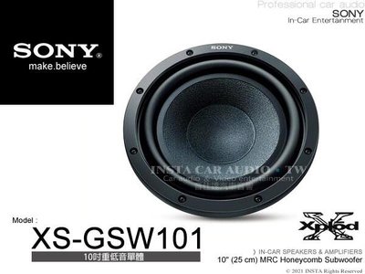 音仕達汽車音響 SONY XS-GSW101 10吋重低音單體 超低音單體 喇叭 台灣公司貨 10"重低音 1800W