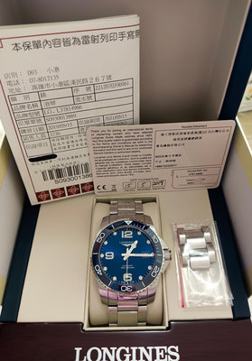 拍賣 近全新 浪琴 深海征服者 陶瓷圈機械錶 藍水鬼 2019年5月寶島購入 錶徑：41mm 盒卡齊全 台北面交！