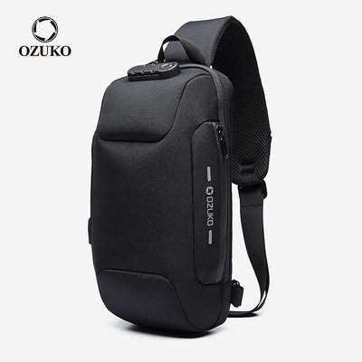 Ozuko 時尚男士防水 USB 充電側背包側背包防盜鎖胸包