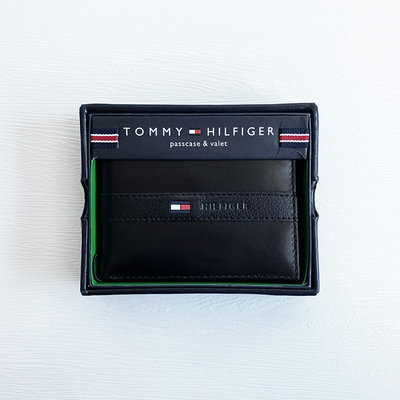 美國百分百【全新真品】Tommy Hilfig 皮夾 證件夾 TH 短夾 錢包 卡夾 票夾 黑色 CF86