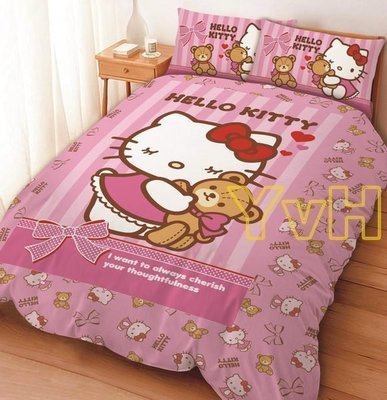 ==YvH==正版卡通~Kitty 粉色紅色凱蒂貓多款 雙人床包枕套組．日本三麗鷗授權臺灣製造 (現貨免運)