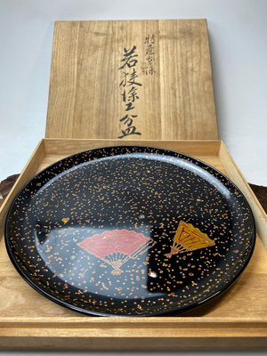 日本昭和早期實木胎古代若狹塗賞盤 茶托盤 古代若狹塗 滿工