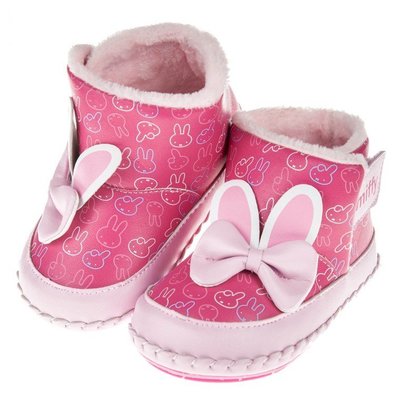 童鞋(13.5~16公分)Miffy米飛兔耳朵蝴蝶結桃色鋪毛寶寶皮革靴L7P031H