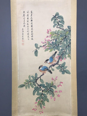 畫家：蔣廷錫 三尺中堂畫 花鳥畫 手繪畫 畫工精細 書畫 【古物流香】 二手-832