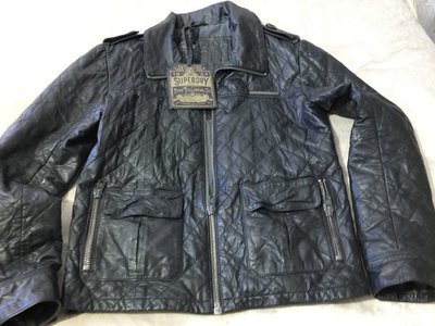 英國 極度乾燥 Superdry Quilted Brad leather jacket 限量高價款 格紋 皮衣 真皮 外套 夾克 現貨L