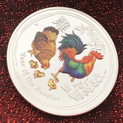現貨熱銷-【紀念幣】澳大利亞工藝鍍銀生肖雞彩繪紀念章 擺件動物十二生肖本命年硬幣