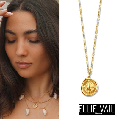ELLIE VAIL 邁阿密防水珠寶 精緻羅盤 金色圓形錢幣項鍊 Aerin Compass
