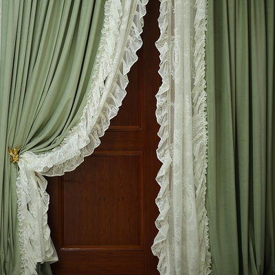 臥室客廳遮光窗簾法式輕奢復古蕾絲美式歐式天鵝絨絲絨布穿桿定制