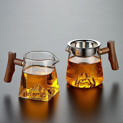 木把手雪山公道杯家用高硼硅玻璃茶海分茶器四方玻璃觀山公杯勻杯