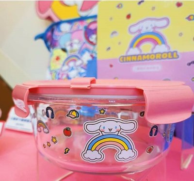 【紫晶小棧】三麗鷗玻璃保鮮盒  Sanrio 大耳狗 玻璃保鮮盒 圓形保鮮盒 保鮮碗 輕巧盒 夢時代