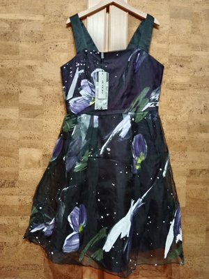 全新10980 【唯美良品】JETEZO  黑紫色彩繪100%真絲洋裝 ~ W620-6225  11號.