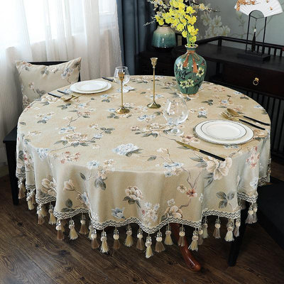 新中式桌布圓形家用布藝圓餐桌布高端奢華台布大桌子紅木圓桌桌布