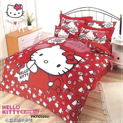 Hello Kitty_020嗨-你好嗎? 40支純棉床包組+兩用被組合[紅色]