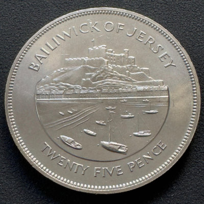 【硬幣】澤西島1977女王登基25周年25便士克朗型紀念幣