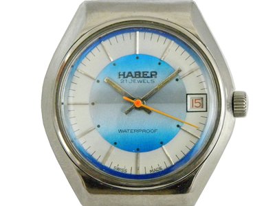 [專業模型] 機械錶 [HABER S3639] HABER 圓形手上鍊古董錶[銀藍色面+日期]軍錶