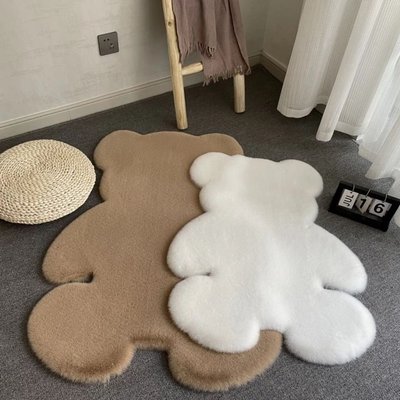 床邊毛毯 小熊地毯沙發墊 ins北歐風格 可愛毛絨裝飾 仿兔毛卡通地墊 臥室兒童房客廳裝飾-慧友芊家居